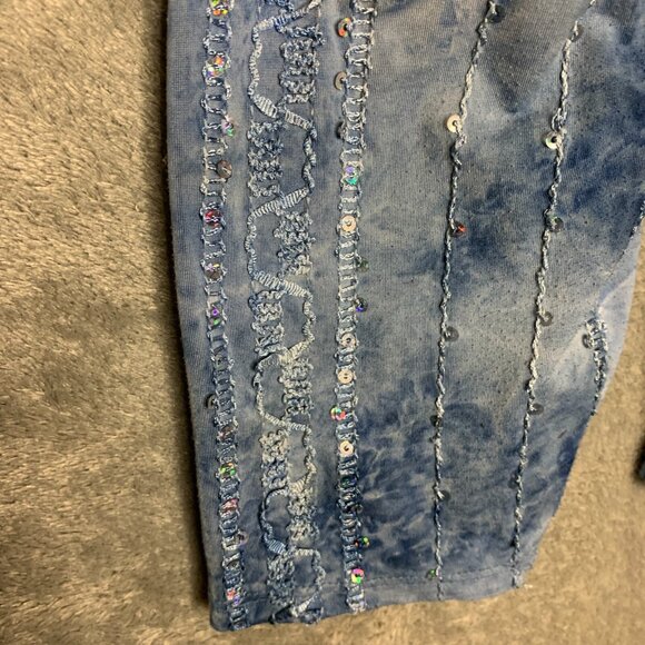 Only Nine Women Fairy Whimsical Waterfall Watercolor Sequin Open Cardigan L Blue - Picture 4 of 10